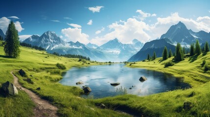 Fototapeta na wymiar landscape with lake and mountain