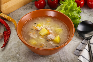 Homemade chicken soup with vegetables