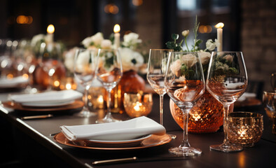 glass of champagne, table setting 