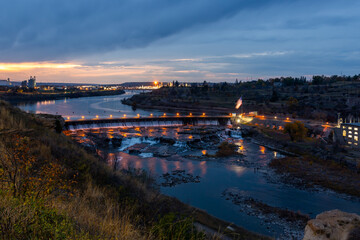 Beautiful view of the Great Falls in Montana in twilight