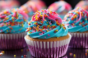 Fototapeta na wymiar Colorful happy birthday cupcakes 