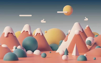 Deurstickers Zalmroze A 3D abstract landscape using geometric shapes in a minimalist fashion, creating a serene and visually appealing environment.