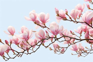 Pink spring magnolia flowers branch