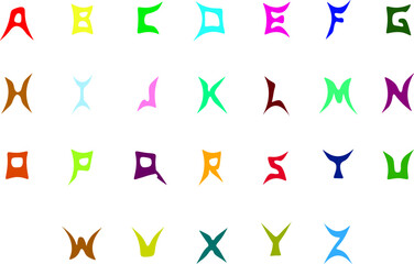 English alphabet. Cartoon font with thin letters. Multi-colored capital letters on a transparent background. Vector.