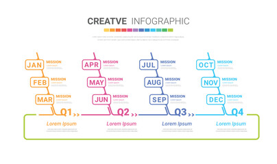 Notebook infographic template for 12 months, 1 year, can be used for noting steps or processes for business in one year.