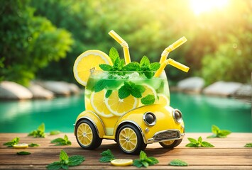 a car designed to look like a lemon and mint drink