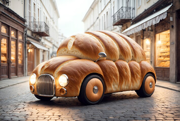 a cute car designed to look like a loaf of bread