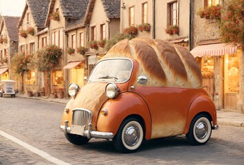 a cute car designed to look like a loaf of bread