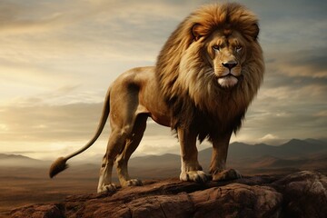 Strong and confident lion on a hill
