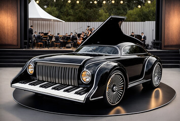 a car designed to look like a piano