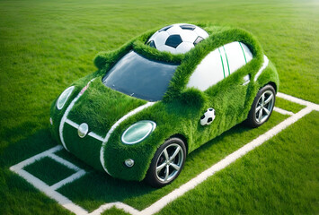 a cute car designed to look like a sports field