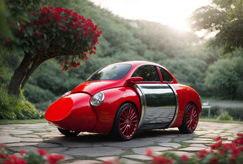a car designed to look like a red lipstick