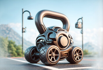 A car designed in a shape of a kettlebell weight