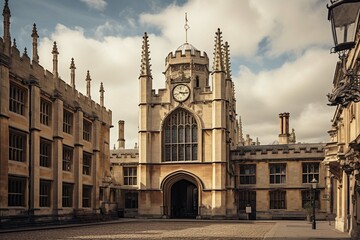 The old library and clock tower in Cambridge, England