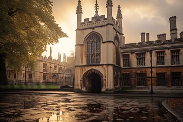 Fototapeta na wymiar The old library and clock tower in Cambridge, England