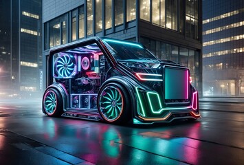 a cute car designed to look like a gaming computer