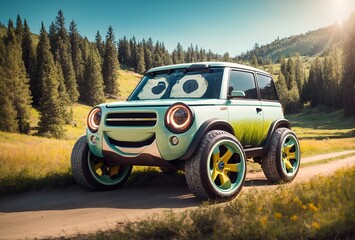 a four-wheel drive vehicle designed to look like a funny cartoon character