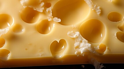 Close-up of cheese with holes. Swiss cheese. - obrazy, fototapety, plakaty