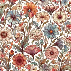 Gardinen hand drawn peach tones organic flat pressed flowers pattern background design.hand painted exotic floral fabric pattern. © safu10190