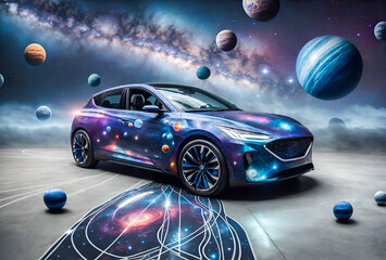 a sports car designed with a space theme
