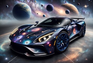 a sports car designed with a space theme