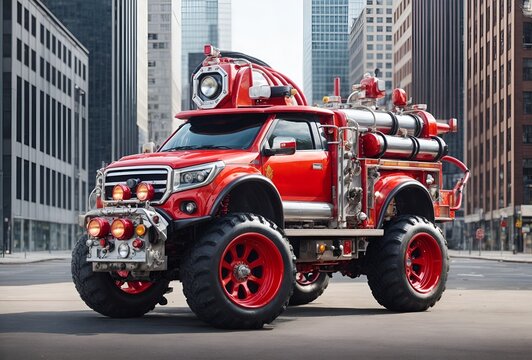 a four-wheel drive fire truck designed to look like a cartoon firefighter character