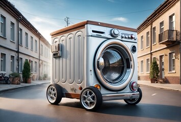 a charming vehicle designed to look like a washing machine