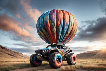 Fotobehang a delightful all-terrain vehicle designed to mimic the appearance of a hot air balloon © Meeza
