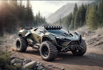 a sporty all-terrain vehicle inspired by military combat vehicle designs