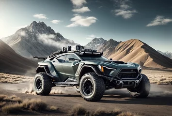 Fotobehang a sporty all-terrain vehicle inspired by military combat vehicle designs © Meeza