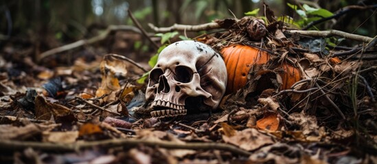 Decaying Halloween decorations outdoors
