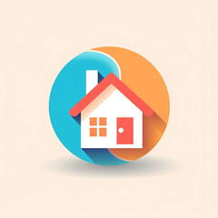 Home Icon or Logo Superimposed on an Orange and Blue Circle