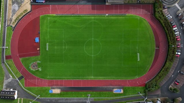 Aerial drone top down view on a olympic stadium and football stadium 4k