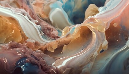 Abstract watercolor splashes the background.