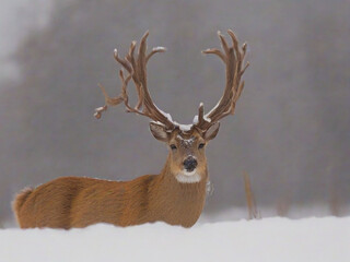 brown deer on snow covered field