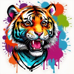 Colorful tiger head in graffiti style 