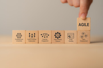 Agile project implementation concept. Development and lean management to various management...