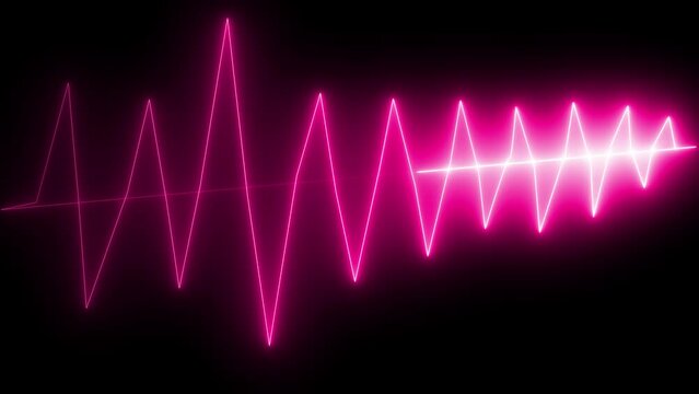 Neon Digital Heartbeat Plus Animation. Neon heartbeat on black isolated background. Green color neon line.