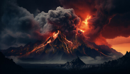 Tenebrist recreation of a volcano in eruption