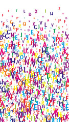 Scattered letters of latin alphabet. Colorful