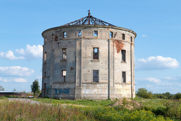 View of the ancient water tower (Ink Tower, Verevskaya Tower) on a sunny September day....