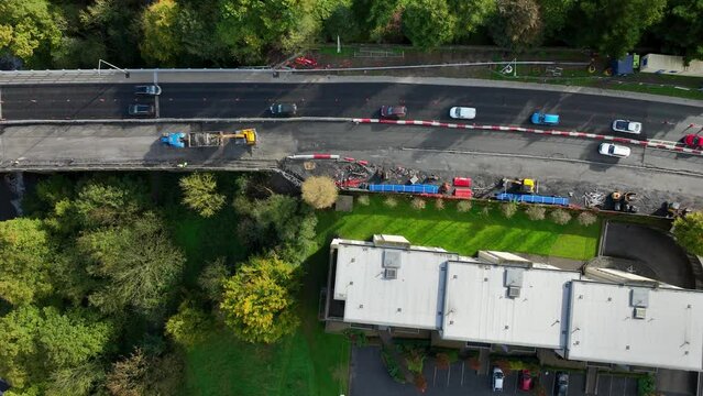 Motorway bridge with a discontinuous lane in 4k