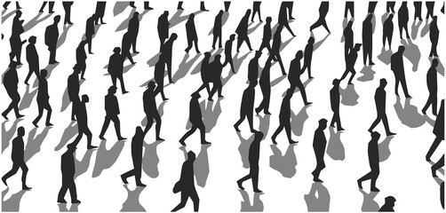 Stylized illustration of protesting crowd in perspective