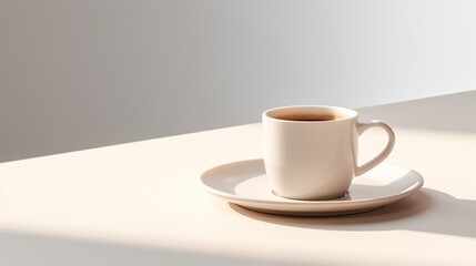 Enjoy the simplicity of a cup of coffee set against a pristine white background, inviting a moment of calm and caffeine indulgence.