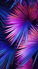 Neon palm leaves. Vertical background