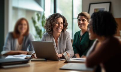 Fototapeta premium Middle aged female team leader manage