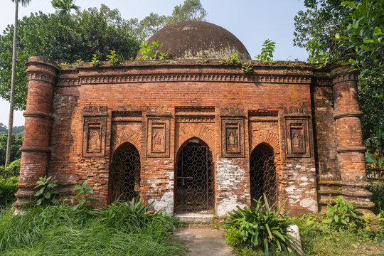 Landscape front view of ancient Goaldi mosque, Sonargaon, Bangladesh