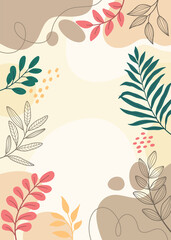 Colorful poster background vector illustration.Exotic plants, branches,art print for beauty, fashion and natural products,wellness, wedding and event.