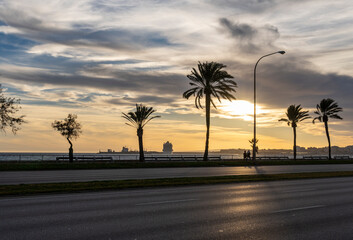 Sunset on the promenade of Palma de Mallorca
