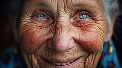 Beautiful white teeth of an old woman looking at the camera